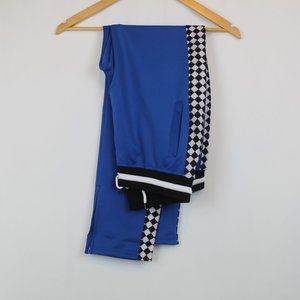 Womens Blue Lounge Drawstring Pants with Black and White Checkered Stripe